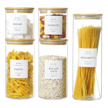 5-Piece Glass Storage Containers with 132 Labels Airtight