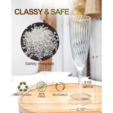 Walee Koky Plastic Champagne Flutes, 36 PCS Clear Disposable Wine Glasses Reusable Plastic Cocktail Cups for Home Daily Life Party Birthday Wedding Toasting Drinking Champagne(6 oz)
