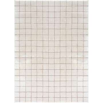 Livabliss x Our PNW Home Cascade Minimalist Grid Area Rug, 7'10" x 10', Grid Ivory/Taupe