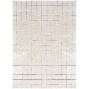 Livabliss x Our PNW Home Cascade Minimalist Grid Area Rug, 7'10" x 10', Grid Ivory/Taupe