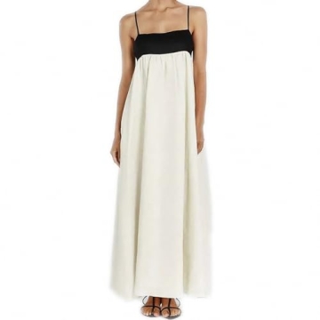 Stylish Black and Beige Spaghetti Strap Maxi Dress for Women