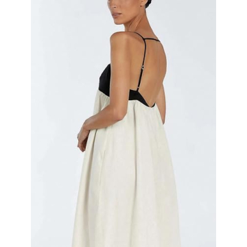 Stylish Black and Beige Spaghetti Strap Maxi Dress for Women