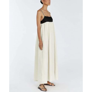 Stylish Black and Beige Spaghetti Strap Maxi Dress for Women