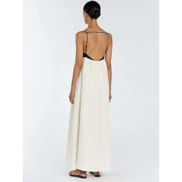 Stylish Black and Beige Spaghetti Strap Maxi Dress for Women