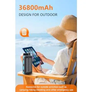 Power Bank 36800mAh Solar Portable Charger with USB-C 5V/3.1A Fast Charging Compatible with iPhone, ...