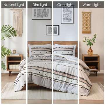 Hyde Lane Boho Queen Comforter Set, Modern Farmhouse Full Size Bedding, Cotton Top with Neutral Rust...