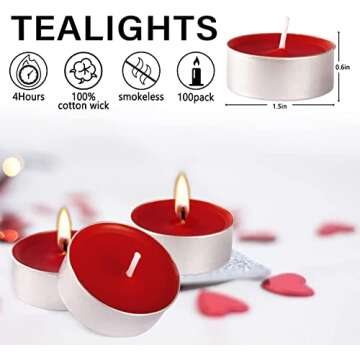 100PCS Unscented Tealights Candle, Red Paraffin Tea Lights Candles 4 Hours, Small Votive Candle for Weddings Anniversaries Emergencies