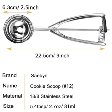 Large Cookie Scoop, 5.4 Tbsp/ 2.7 OZ, 2.5 inch/ 63MM Ball, 18/8 Stainless Steel Ice Cream Scoop, Cup...