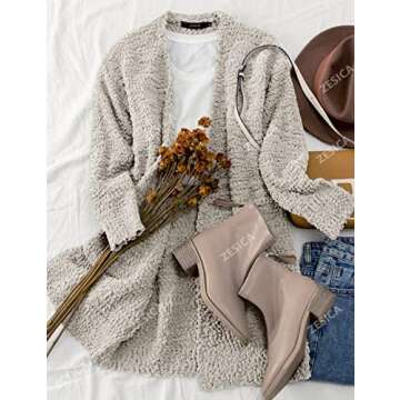ZESICA Women's Fall Casual Long Sleeve Open Front Soft Chunky Knit Sweater Cardigan Outerwear,Beige,Small