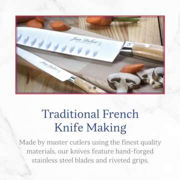 Jean Dubost Laguiole 6-Piece Steak Knife Set, Ivory Handles - 1.2 mm Blades - Rust-Resistant Stainless Steel - Includes Wooden Tray - Made in France