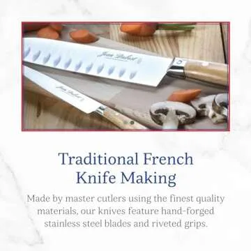 Jean Dubost Laguiole 6-Piece Steak Knife Set, Ivory Handles - 1.2 mm Blades - Rust-Resistant Stainless Steel - Includes Wooden Tray - Made in France