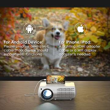 Crenova Home Video Projector, 6800 Lux Full HD Movie Projector, 200' Display LED Outdoor Projector 1080P Supported, Home Theater Projector Compatible with TV Stick, PS4, Phone, Laptop