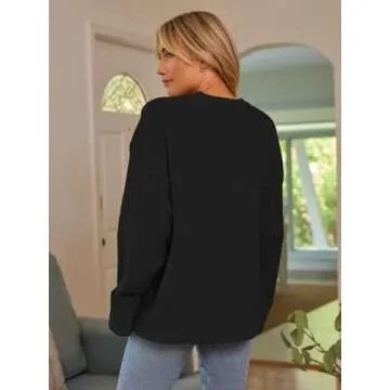 LILLUSORY Oversized Sweater Womens 2024 Fall Fashion Outfits Pullover Long Tunic Old Money Winter Clothes Cute Crewneck Trendy Knit Chunky Warm Knitted Top Black