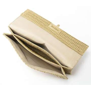 Straw Clutch Purses for Women Vintage Summer Straw Beach Bag Woven Purse Wicker Rattan Envelope Clutch for Wedding