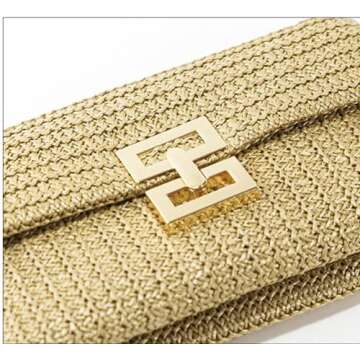Straw Clutch Purses for Women Vintage Summer Straw Beach Bag Woven Purse Wicker Rattan Envelope Clutch for Wedding