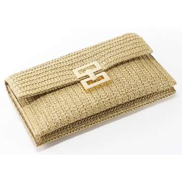 Straw Clutch Purses for Women Vintage Summer Straw Beach Bag Woven Purse Wicker Rattan Envelope Clutch for Wedding