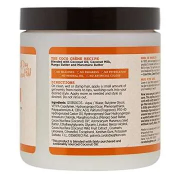 Carol’s Daughter Coco Creme Curl Shaping Cream Gel, with Coconut Oil, Coconut Milk, Hair Gel for Curly Hair , Silicone, Paraben and Mineral Oil Free, For Very Dry Split Ends, 16 Oz