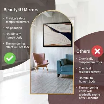 Beauty4U 76" x 37" Large Arch Full Length Mirror with Stand, Gold Wall Mounting Full Body Tempered Mirror, Metal Frame Full-Length Mirror for Living Room, Bedroom