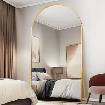 Beauty4U 76" x 37" Large Arch Full Length Mirror with Stand, Gold Wall Mounting Full Body Tempered Mirror, Metal Frame Full-Length Mirror for Living Room, Bedroom