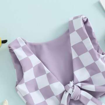 AEEMCEM Toddler Baby Girl Swimsuit Checkered Reversible Two Piece Bathing Suit Swimwear Bikini Set Summer Beach Wear (A-Purple, 6-12 Months)