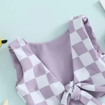 AEEMCEM Toddler Baby Girl Swimsuit Checkered Reversible Two Piece Bathing Suit Swimwear Bikini Set Summer Beach Wear (A-Purple, 6-12 Months)