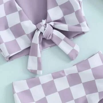 AEEMCEM Toddler Baby Girl Swimsuit Checkered Reversible Two Piece Bathing Suit Swimwear Bikini Set Summer Beach Wear (A-Purple, 6-12 Months)