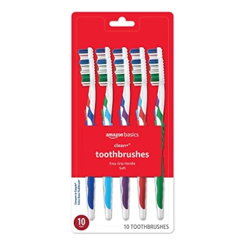 Amazon Basics Soft Toothbrushes - 10 Count for Family