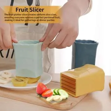 Fruit Slicer Cup 2 PCS, Egg Cutter, Strawberry Banana Chopper, Creative Kitchen Gadget for Making Vegetable Salad, Dishwasher Safe (Green + Blue)