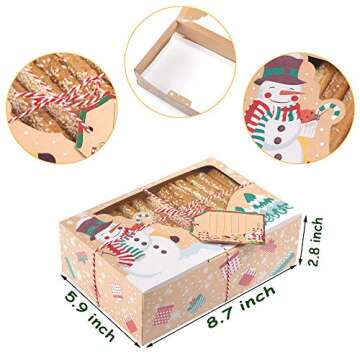 CHICHIC 12 Pack Christmas Cookie Boxes Holiday Bakery Boxes Treat Boxes Pastry Cupcake Gift Candy Boxes with Window for Packaging Gift Giving, Food Grade Kraft with Oilpaper Christmas Party Favors