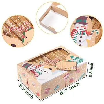 CHICHIC 12 Pack Christmas Cookie Boxes Holiday Bakery Boxes Treat Boxes Pastry Cupcake Gift Candy Boxes with Window for Packaging Gift Giving, Food Grade Kraft with Oilpaper Christmas Party Favors