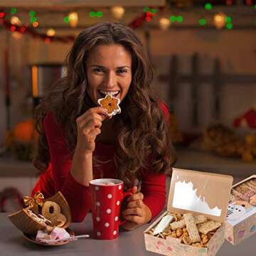 CHICHIC 12 Pack Christmas Cookie Boxes Holiday Bakery Boxes Treat Boxes Pastry Cupcake Gift Candy Boxes with Window for Packaging Gift Giving, Food Grade Kraft with Oilpaper Christmas Party Favors
