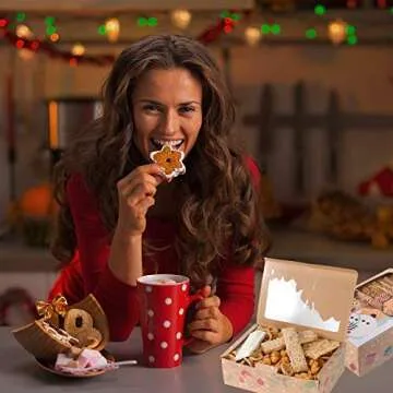 CHICHIC 12 Pack Christmas Cookie Boxes Holiday Bakery Boxes Treat Boxes Pastry Cupcake Gift Candy Boxes with Window for Packaging Gift Giving, Food Grade Kraft with Oilpaper Christmas Party Favors