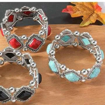 Bohemian Simulated Turquoise Stretch Bangle Bracelet for Women