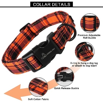 ARING PET Halloween Dog Collar for Small to Large Dogs - Cute Cotton Orange Grid Design