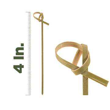 Prexware 200 Bamboo Knot Skewers, 4 Inch Knotted Skewers. Twisted Ends Bamboo Skewers Cocktail Picks.