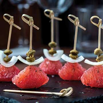 Prexware 200 Bamboo Knot Skewers, 4 Inch Knotted Skewers. Twisted Ends Bamboo Skewers Cocktail Picks.