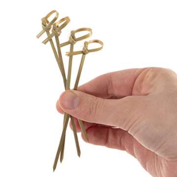 Prexware 200 Bamboo Knot Skewers, 4 Inch Knotted Skewers. Twisted Ends Bamboo Skewers Cocktail Picks.