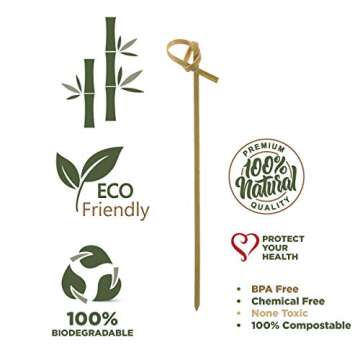 Prexware 200 Bamboo Knot Skewers, 4 Inch Knotted Skewers. Twisted Ends Bamboo Skewers Cocktail Picks.