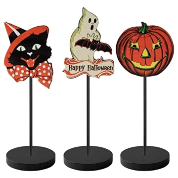 L1rabe Vintage Halloween Wood Table Decor Set