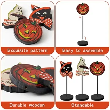 L1rabe Vintage Halloween Wood Table Decor Set