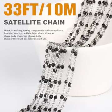33 Feet Stainless Steel Enamel Chains Bulk, 2mm 304 Stainless Steel Black Enamel Beaded Cable Link C...