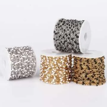 33 Feet Stainless Steel Enamel Chains Bulk, 2mm 304 Stainless Steel Black Enamel Beaded Cable Link Chain Roll Spool for Jewelry Making