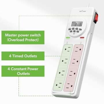 BN-LINK 8 Outlet Surge Protector with 7-Day Digital Timer (4 Outlets Timed, 4 Outlets Always On) - W...
