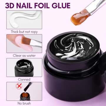 Makartt 3D Nail Gel: 8 ml Nail Foil Glue UV Nail Glue, Nail Charm Glue Transfer Gel for Nail Foil Sheets 3D Gel Nail Art with Chrome Nail Powder Salon DIY Use, UV LED Lamp Required