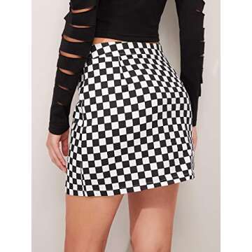 WDIRARA Women's Elegant Mid Waist Above Knee O-Ring Zipper Front Plaid Skirt