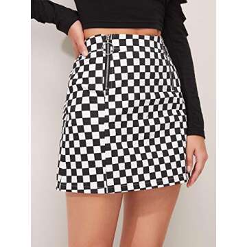 Elegant Women's Plaid Skirt with O-Ring Zipper