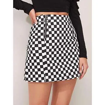 Elegant Women's Plaid Skirt with O-Ring Zipper
