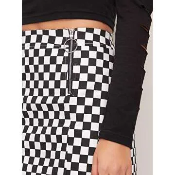 Elegant Women's Plaid Skirt with O-Ring Zipper