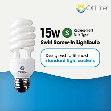 OttLite 15W Swirl Screw in Light Bulb - Compact Fluorescent Light Bulbs Replacement - Bright Natural...
