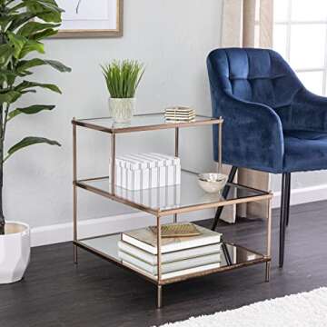 SEI Furniture Knox Mirrored 3-Tier Stair Step Accent Table, 20.5"W X 24"D X 23.75"H, Warm Art Deco Gold